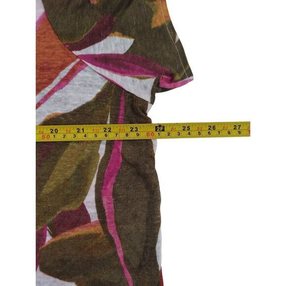 Tahari Womens Floral Linen T-Shirt Short Sleeve V-Neck Multicolor Casual Size 1X - Picture 6 of 7